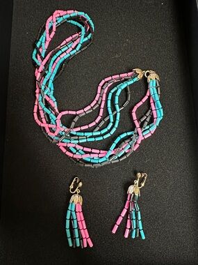 Vintage 1967 Sarah Coventry Cruise Line Midnight Multi Necklace and Clip-Ons